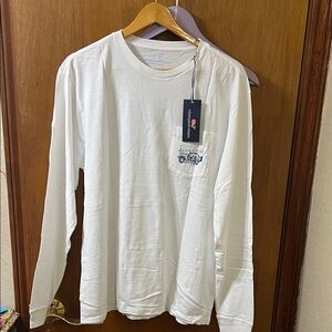 Vineyard Vines White Long Sleeve Pocket Tee with Nautical Truck Graphic
